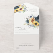 Yellow Navy Sonnenblumen Hochzeit von Aquarellblum All In One Einladung (Außenbereich)