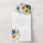 Yellow Navy Sonnenblumen Hochzeit von Aquarellblum All In One Einladung (Innen Boden)