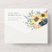 Yellow Navy Sonnenblumen Hochzeit von Aquarellblum All In One Einladung (Rückseite)