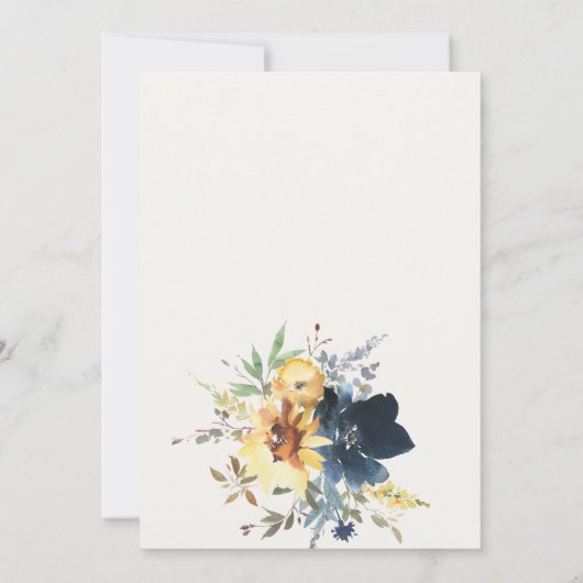 Yellow Navy Sonnenblumen Hochzeit von Aquarellblum Einladung (Rückseite)
