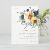 Yellow Navy Sonnenblumen Hochzeit von Aquarellblum Einladung (Stehend Vorderseite)