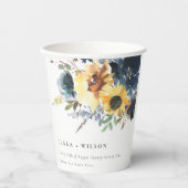 Yellow Navy Sonnenblumen Hochzeit von Aquarellblum Pappbecher (Vorderseite)