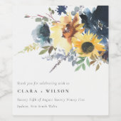 Yellow Navy Sonnenblumen Hochzeit von Aquarellblum Weinetikett (Einzelnes Label)