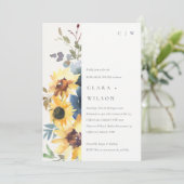 Yellow Navy Sonnenblumen Probe Abendessen Einladung (Stehend Vorderseite)