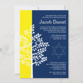 Yellow Navy Tree Bar Mitzvah Einladungen (Vorderseite)