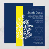 Yellow Navy Tree Bar Mitzvah Einladungen (Vorne/Hinten)