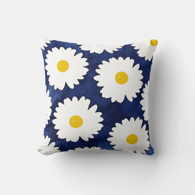 Yellow Navy und White Daisies 2 Kissen (Vorderseite)