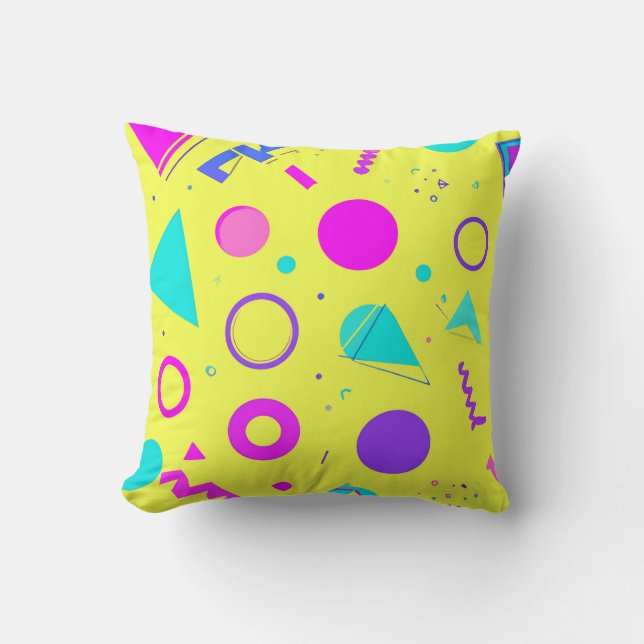 Yellow Neon Memphis Geometric 80s Design Kissen (Vorderseite)