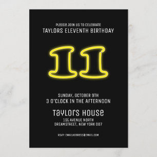 Yellow Neon Sign 11. Trendy Birthday Party Einladung
