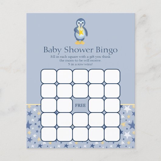 Yellow North Star Pinguin Baby Dusche Bingo Spiel (Vorderseite)