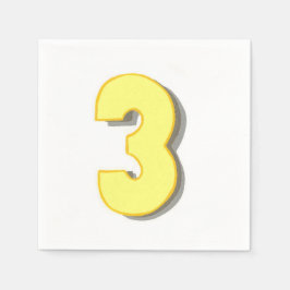 Yellow Number Three Birthday Celebration Napkins Serviette
