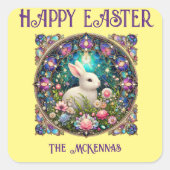 Yellow Oaster Bunny Art Nouveau Glass Quadratischer Aufkleber (Vorderseite)