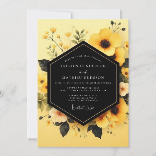 Yellow Obsidian Bloom Wedding Einladung (Vorderseite)
