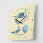 Yellow Ocean Crab Seashells Nautical Beach House Quadratische Wanduhr (Winkel)