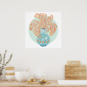 Yellow Ochre Blätter Türkis Vase Wasserfarben Kuns Poster (Küche)