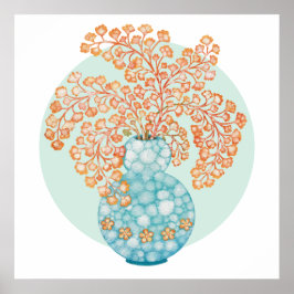 Yellow Ochre Blätter Türkis Vase Wasserfarben Kuns Poster