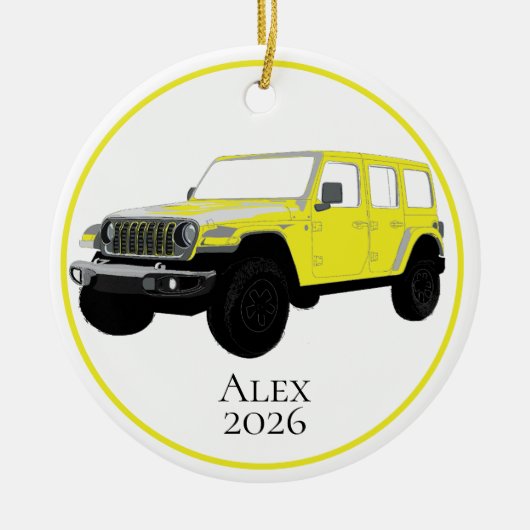 Yellow Off-Road Utility Vehicle 7 slot grille Keramik Ornament (Vorne)