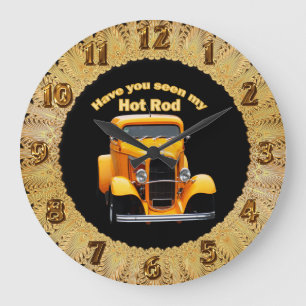 Yellow old roadster with the front windows chopped große wanduhr