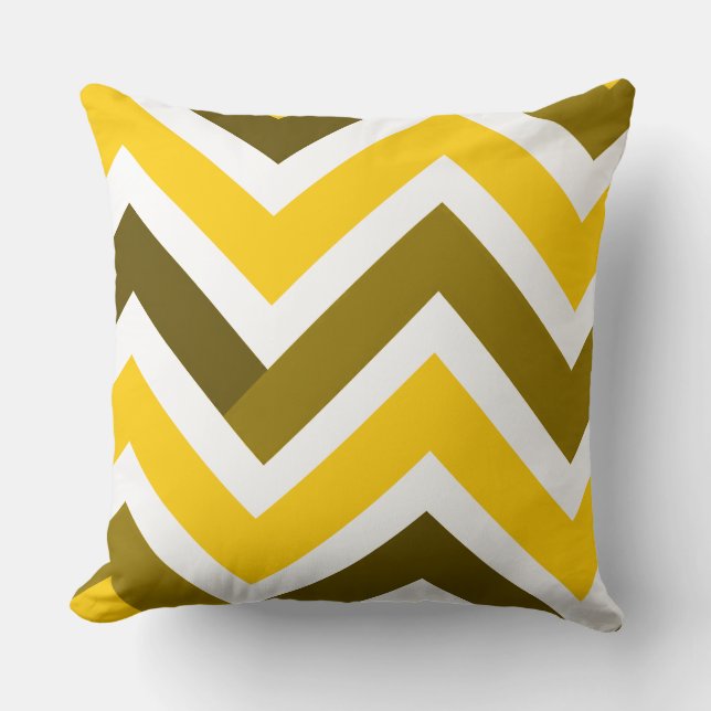 Yellow Olive Chevron Geometric Pattern Kissen (Vorderseite)