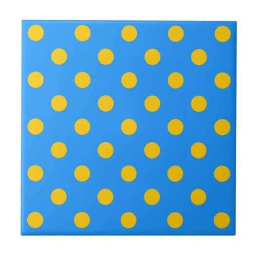 Yellow On Blue Polka Dots Pattern Design Fliese (Vorderseite)