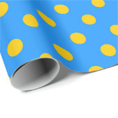 Yellow On Blue Polka Dots Pattern Design Geschenkpapier (Rolleneckpunkt)