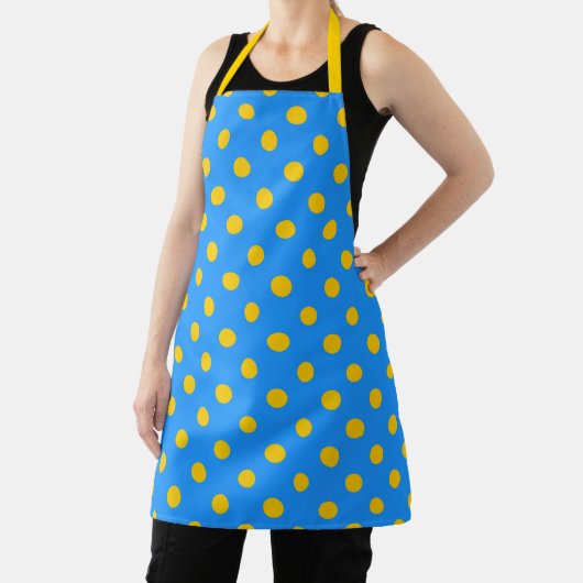 Yellow On Blue Polka Dots Pattern Design Schürze (InSitu)