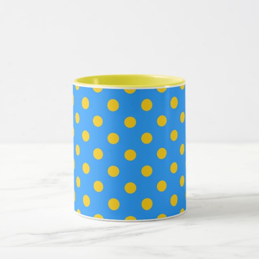 Yellow On Blue Polka Dots Pattern Design Tasse (Zentrum)