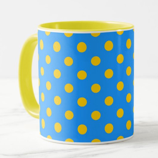 Yellow On Blue Polka Dots Pattern Design Tasse