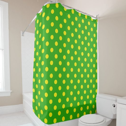 Yellow On Green Polka Dots Pattern Design Duschvorhang