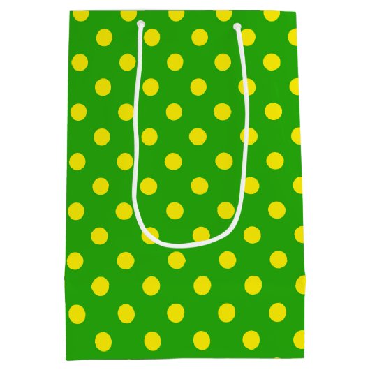 Yellow On Green Polka Dots Pattern Design Mittlere Geschenktüte (Rückseite)