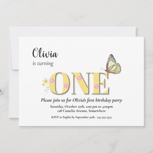 Yellow One 1. Geburtstag Party Einladung (Vorderseite)