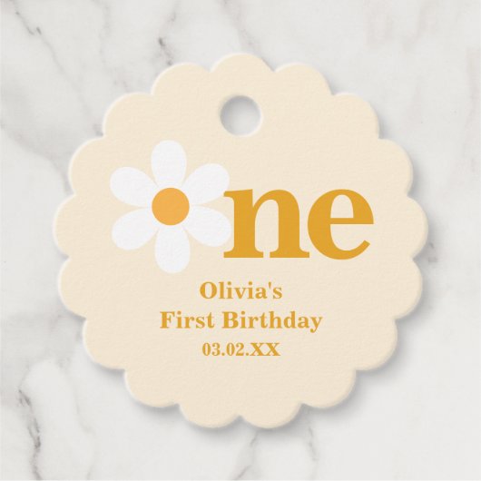 Yellow One Daisy 1. Geburtstag Geschenkanhänger (Vorderseite)