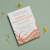 Yellow Orange Aqua Mint Persimmon Paisley Wedding Einladung