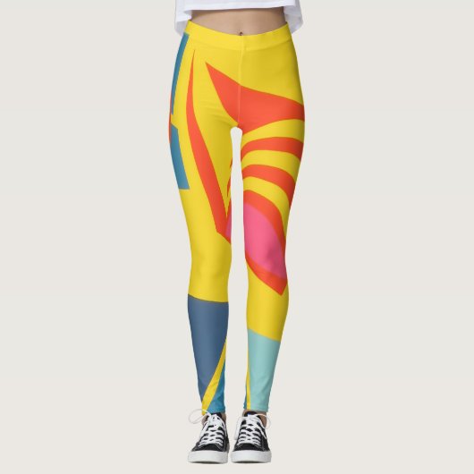 Yellow & Orange Bits ’n Pieces Abstract Leggings (Vorderseite)