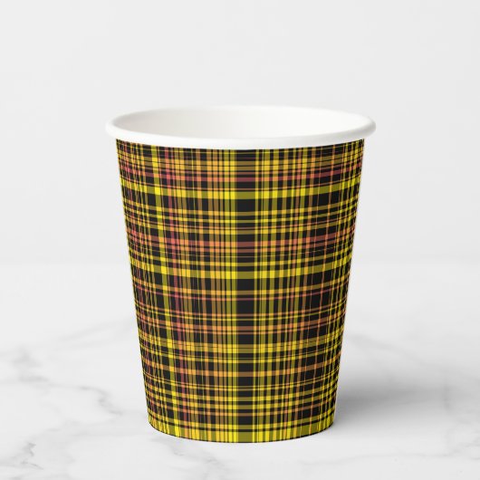 Yellow Orange Black Plaid Pattern Pappbecher (Rückseite)