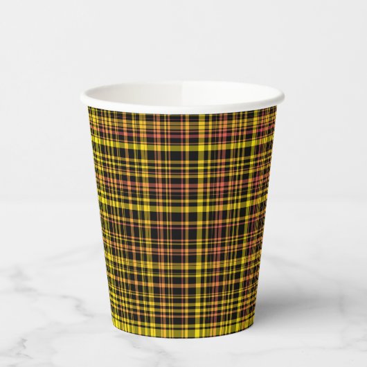 Yellow Orange Black Plaid Pattern Pappbecher (Links)