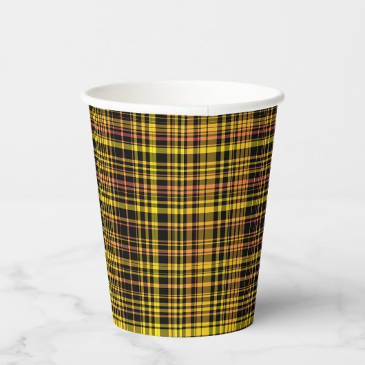 Yellow Orange Black Plaid Pattern Pappbecher (Rechts)