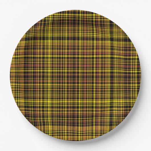 Yellow Orange Black Plaid Pattern Pappteller (Vorderseite)
