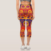 YELLOW ORANGE BLUME Peony, Rose Japanisches Blumen Capri Leggings (Rückseite)