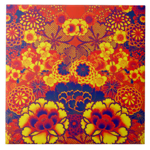 YELLOW ORANGE BLUME Peony, Rose Japanisches Blumen Fliese