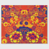 YELLOW ORANGE BLUME Peony, Rose Japanisches Blumen Geschenkpapier (Flach)