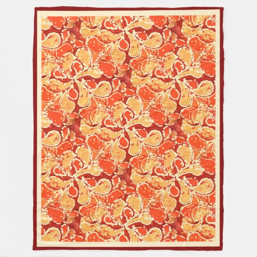 Yellow Orange Bohemisch Bali Batik Style Paisley Fleecedecke (Vorderseite)