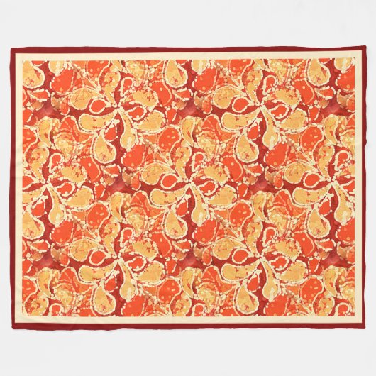 Yellow Orange Bohemisch Bali Batik Style Paisley Fleecedecke (Vorderseite (Horizontal))