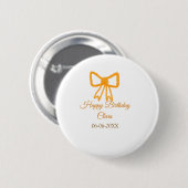 Yellow orange bow watercolor retro Happy Geburtsta Button (Vorne & Hinten)