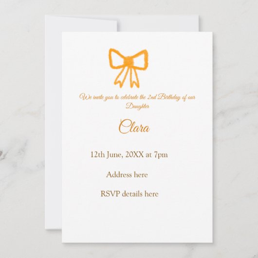 Yellow orange bow watercolor retro Happy Geburtsta Einladung (Vorderseite)