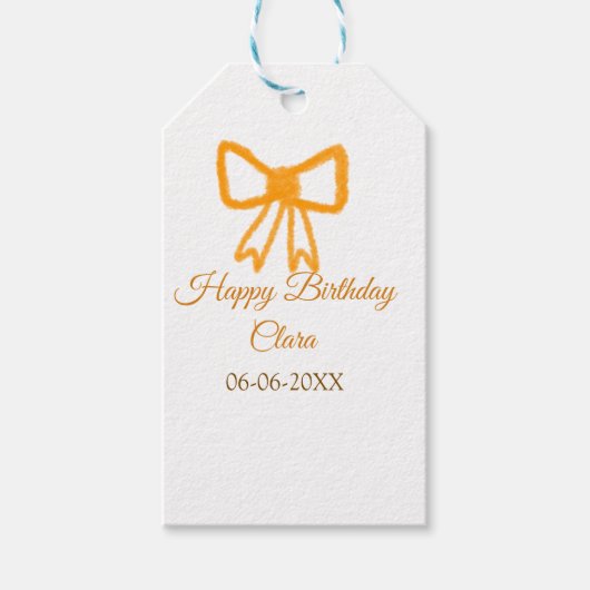 Yellow orange bow watercolor retro Happy Geburtsta Geschenkanhänger (Vorderseite)