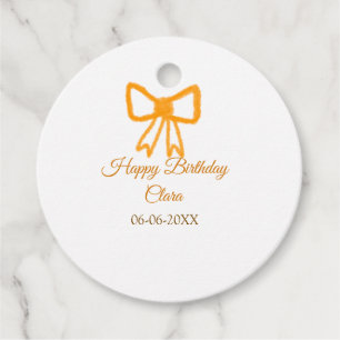 Yellow orange bow watercolor retro Happy Geburtsta Geschenkanhänger