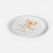 Yellow orange bow watercolor retro Happy Geburtsta Pappteller (Schrägansicht)