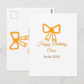 Yellow orange bow watercolor retro Happy Geburtsta Postkarte (Vorne/Hinten)