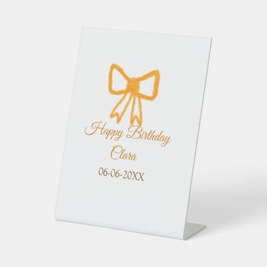 Yellow orange bow watercolor retro Happy Geburtsta Sockelschild (Vorderseite)